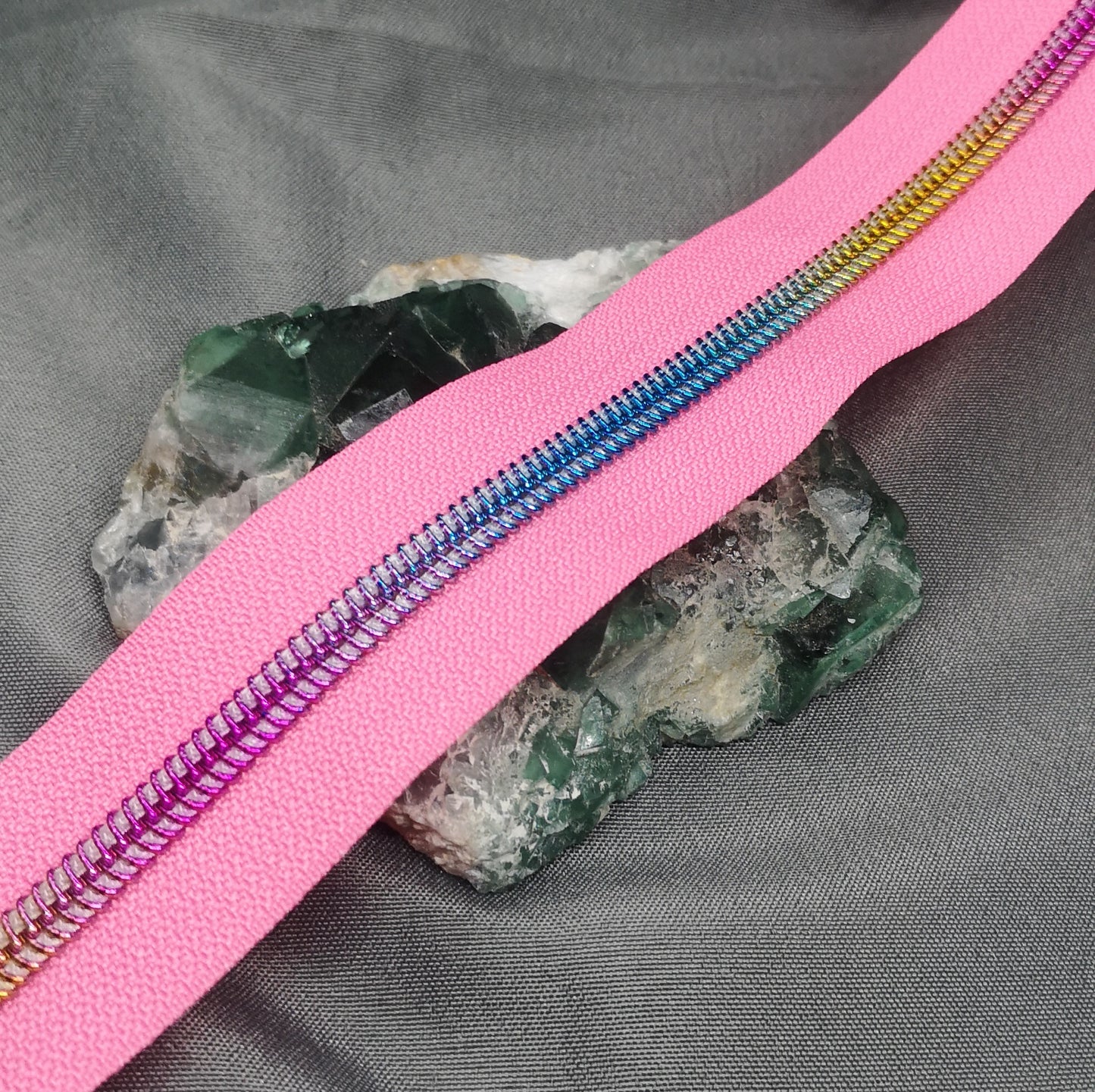 Light Pink with Rainbow Teeth Zipper Tape