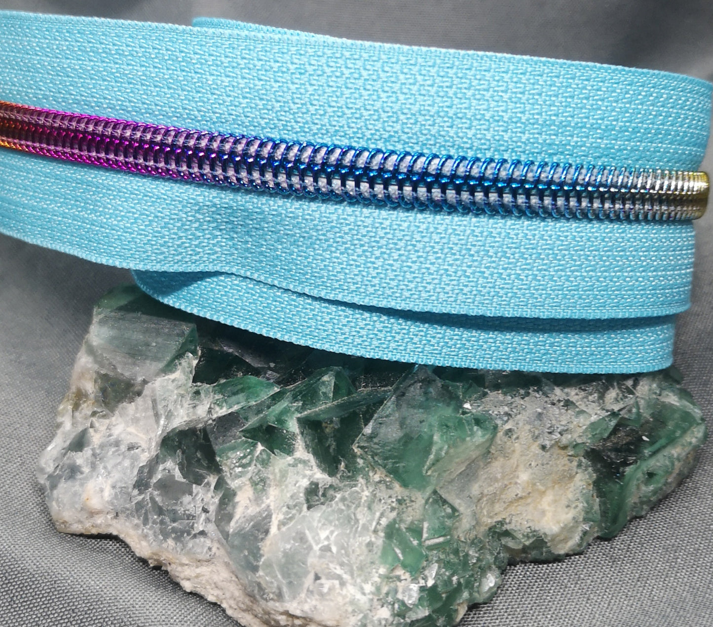 Light Blue with Rainbow teeth Zipper tape