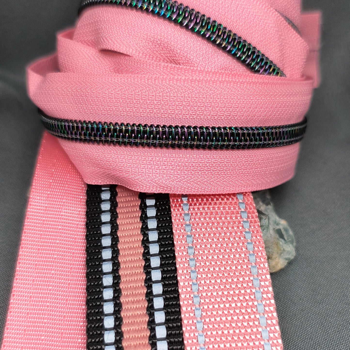 Dark Galaxy Teeth on Cherry Blossom Pink Zipper Tape