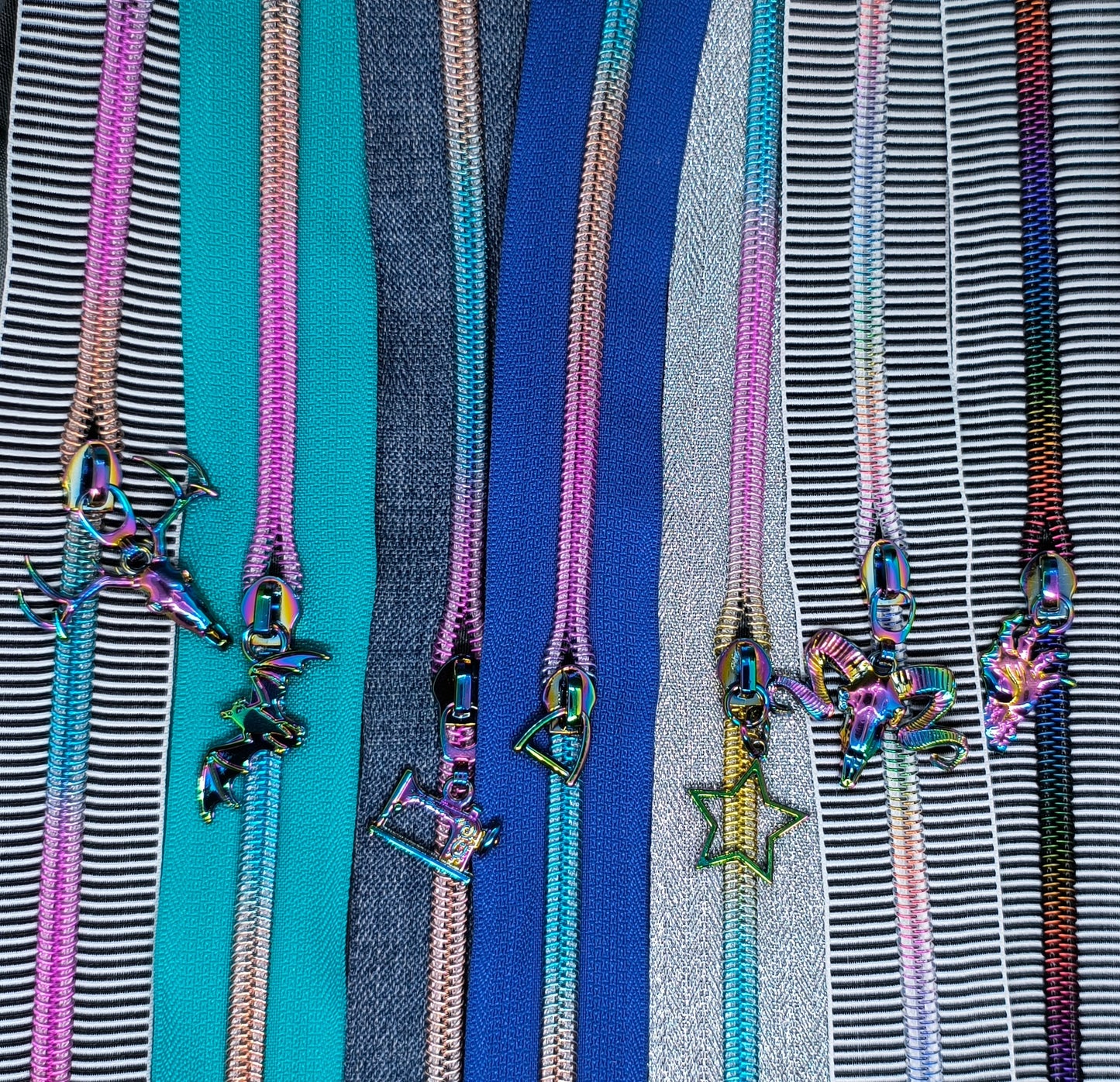 Silver with Rainbow Gradient Teeth Zipper Tape