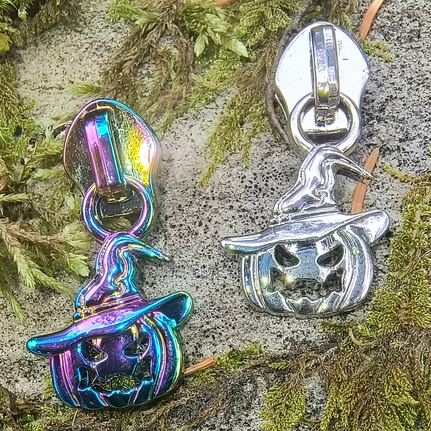 Witchy Jack-o-Lantern Silver Zipper Pulls (Flat Back)