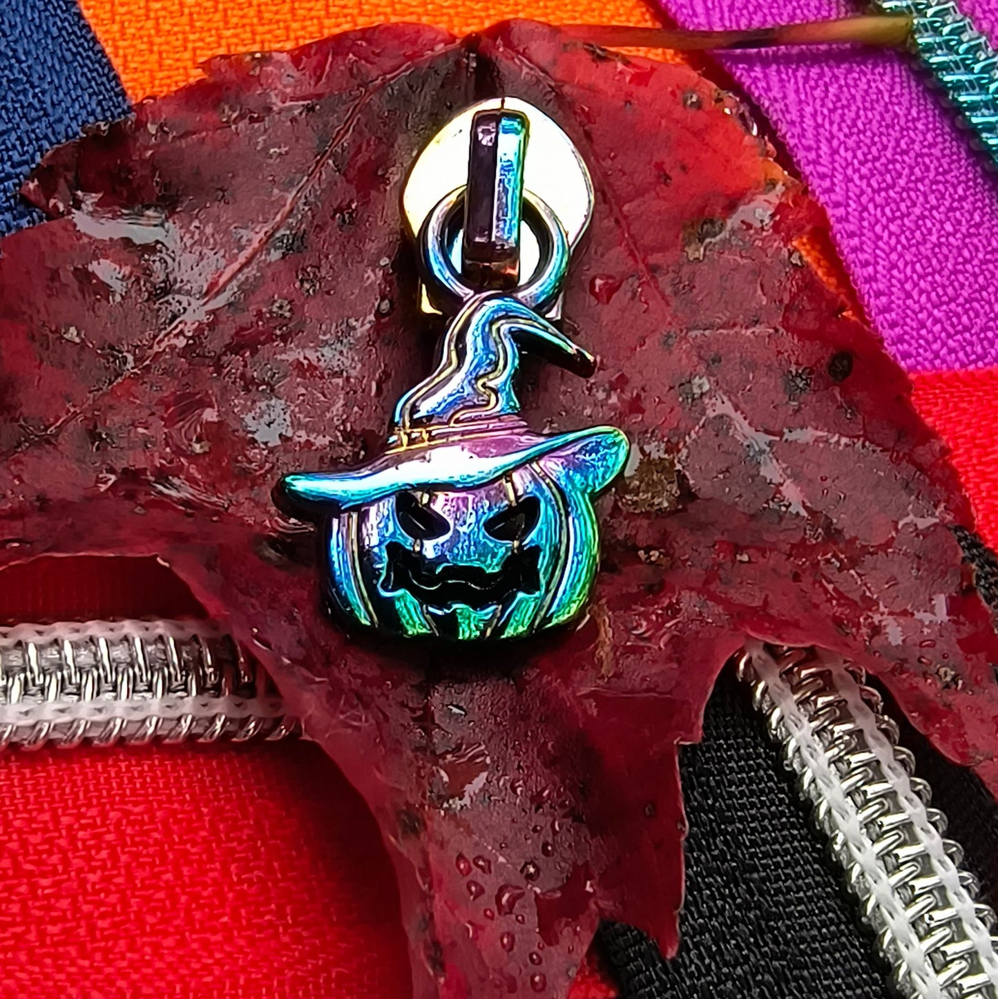 Witchy Jack-o-Lantern Rainbow Zipper Pulls (Flat Back)