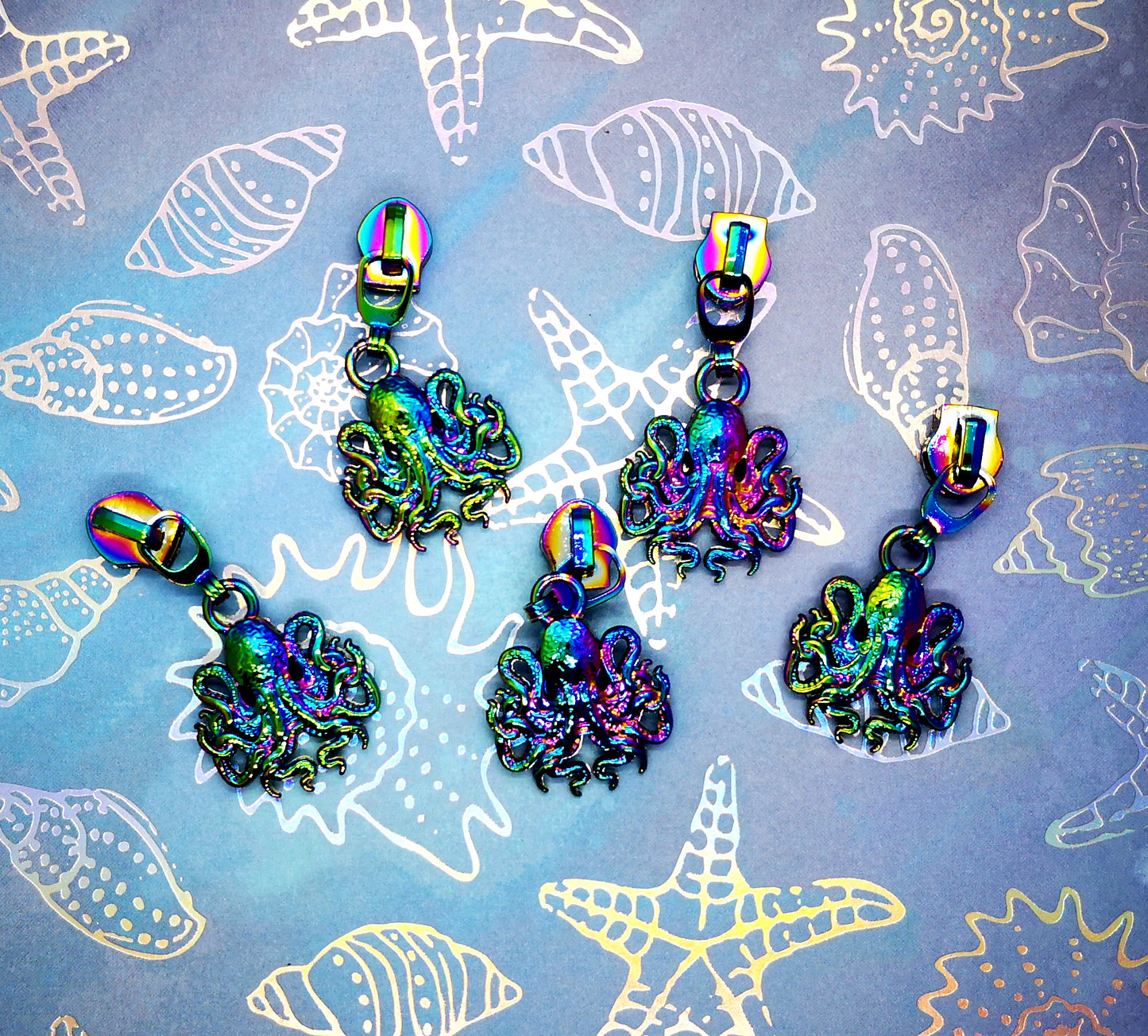 Custom Rainbow Octopus Zipper Pull set of 5