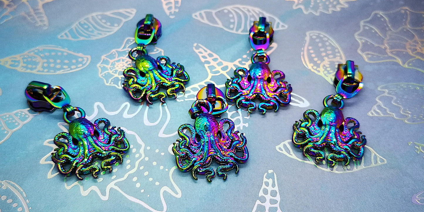 Custom Rainbow Octopus Zipper Pull set of 5