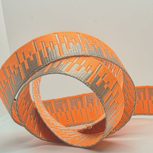***Last Chance*** 1" Wide Webbing - Two Tone- HI/LO Champagne Glitch with ORANGE
