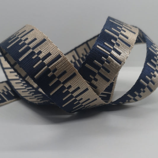 ***Last Chance*** 1" Wide Webbing - Two Tone- HI/LO Champagne Glitch with NAVY