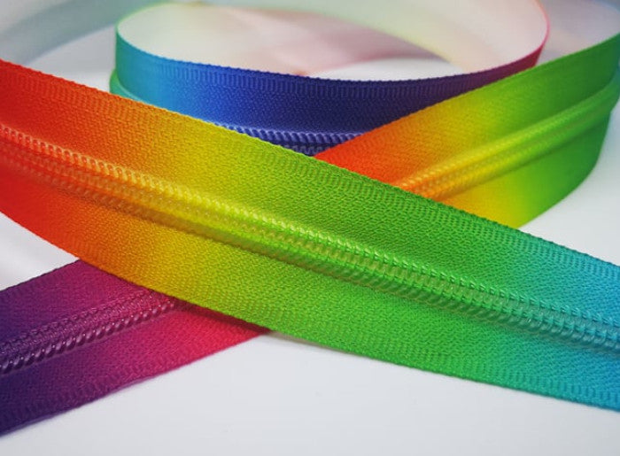 Bright Rainbow with matching teeth Zipper Tape