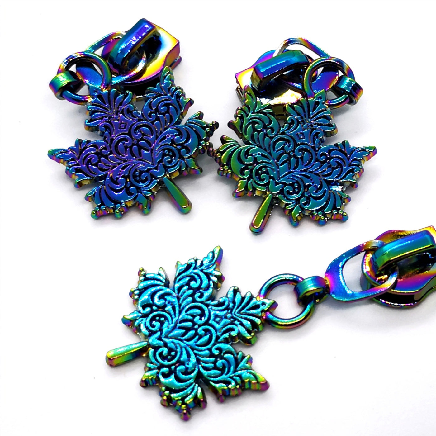 Rainbow Maple leaf Zipper Pull set of 5