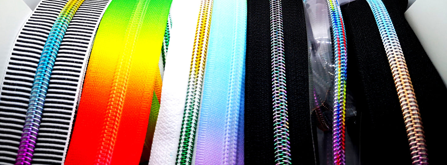 Bright Rainbow with matching teeth Zipper Tape