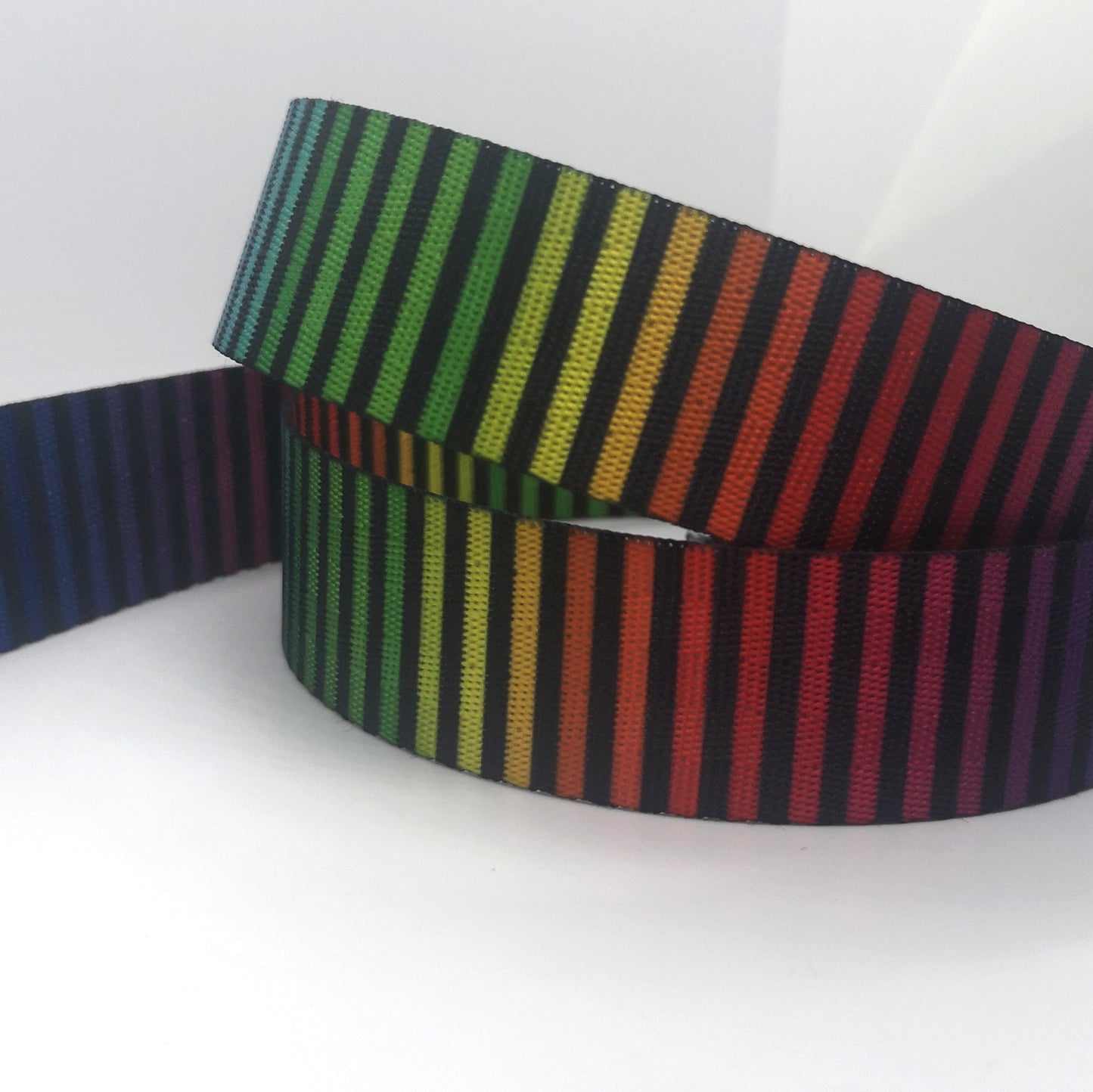 1 Inch Bright Rainbow and Black Stripes webbing