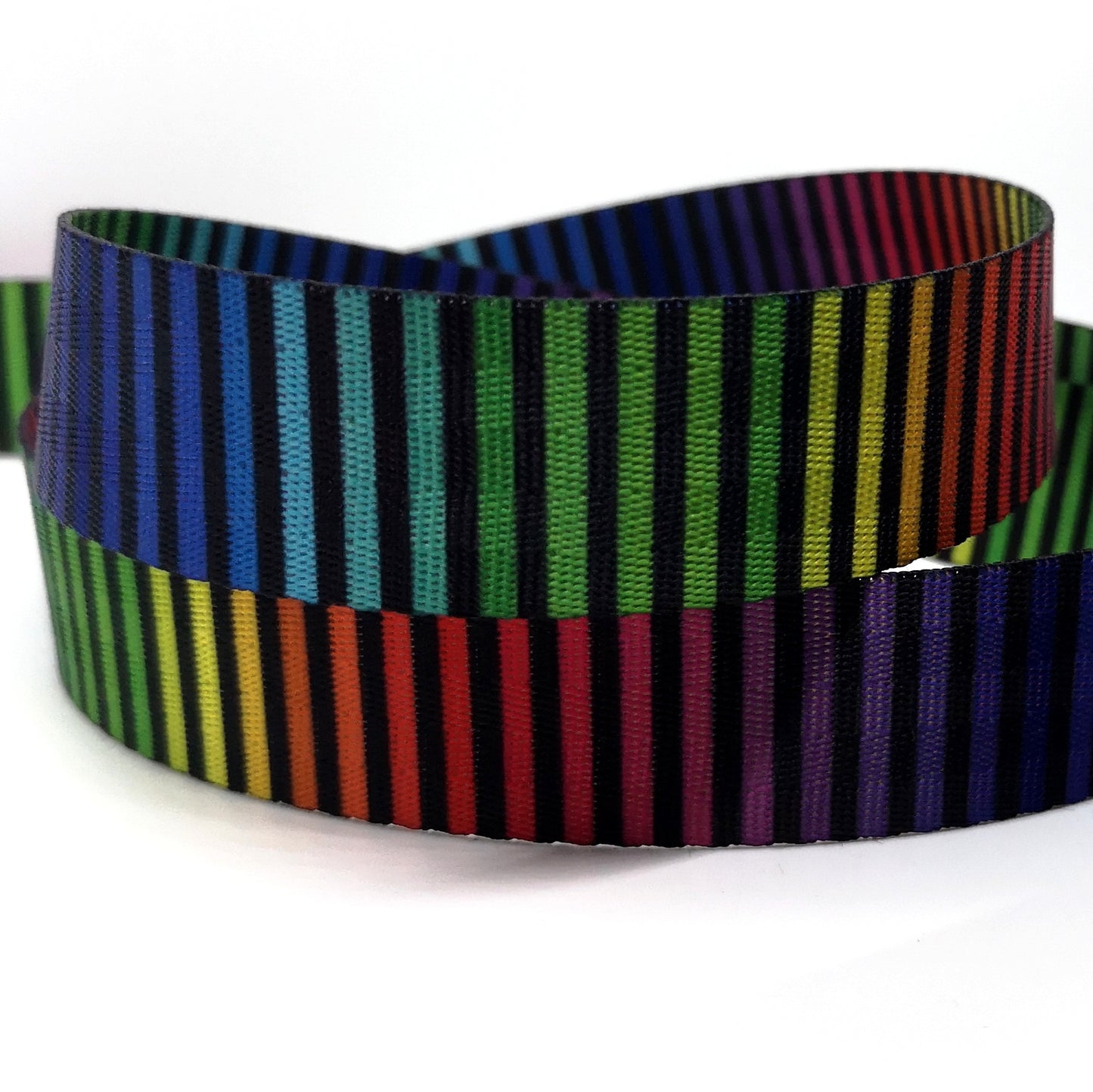 1 Inch Bright Rainbow and Black Stripes webbing