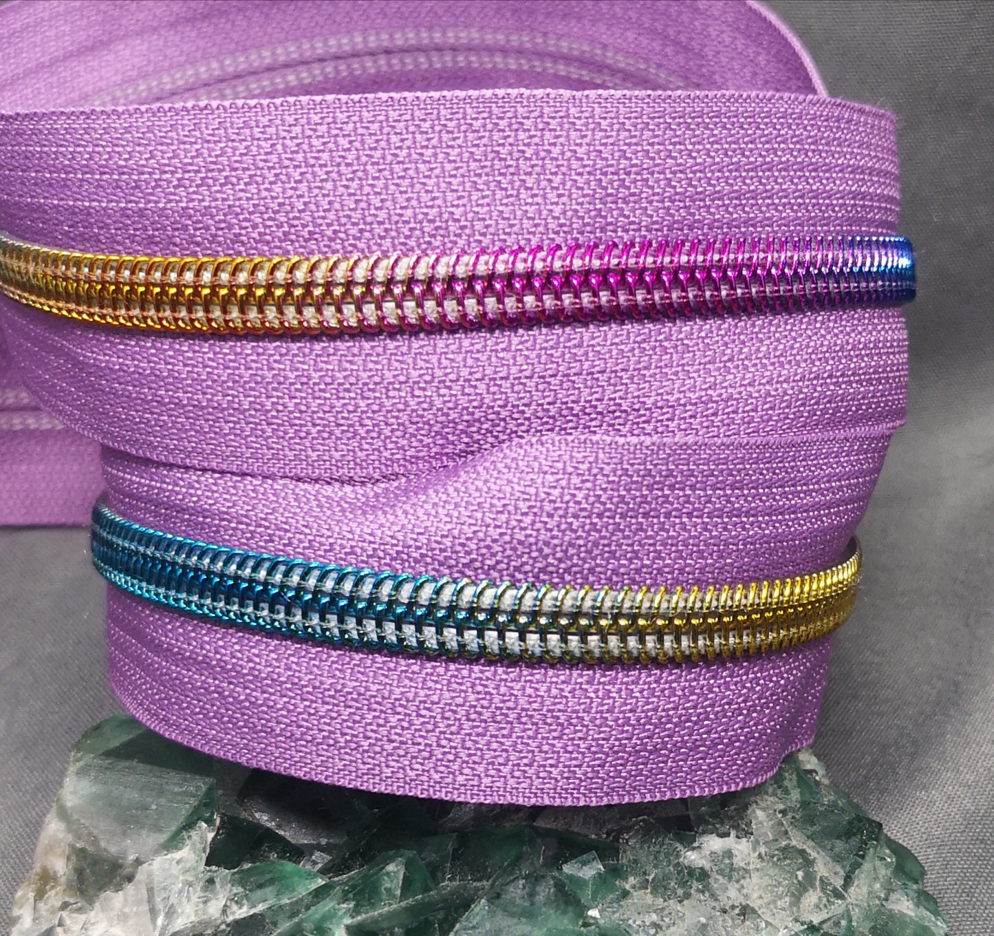 Light Purple with Rainbow teeth Zipper tape