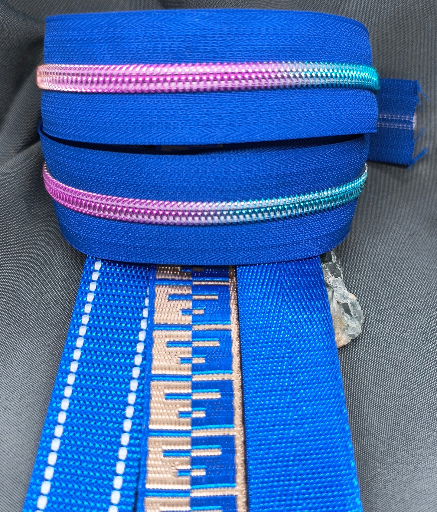 Royal Blue with Rainbow Gradient Teeth Zipper Tape