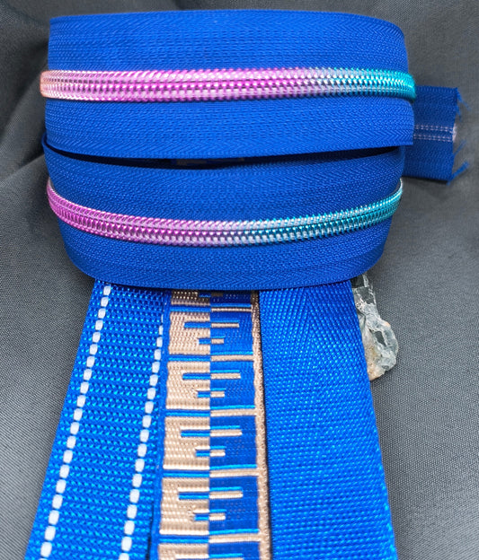 Royal Blue with Rainbow Gradient Teeth Zipper Tape