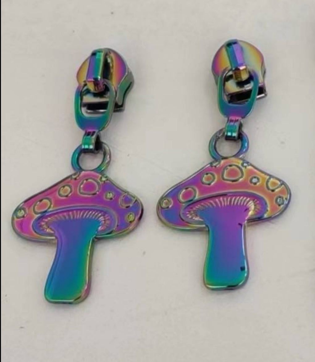 Rainbow Mushroom Zipper Pulls