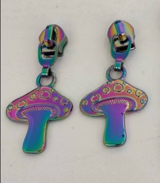 Rainbow Mushroom Zipper Pulls