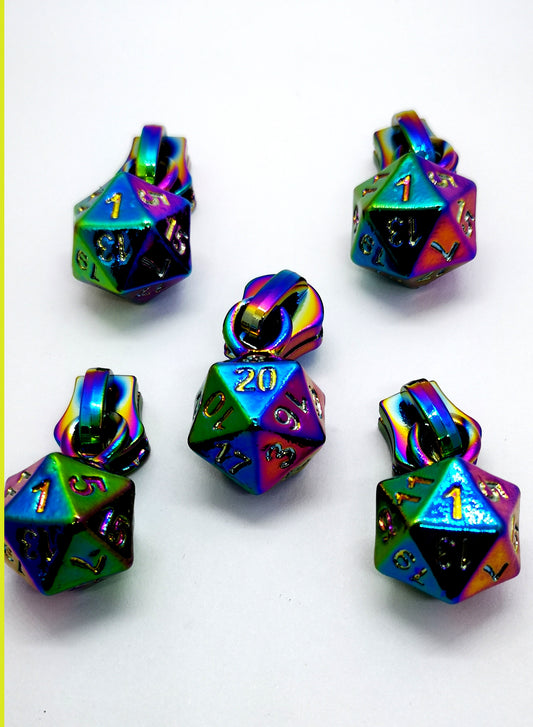 Rainbow D20 Dice Zipper Pull set of 5