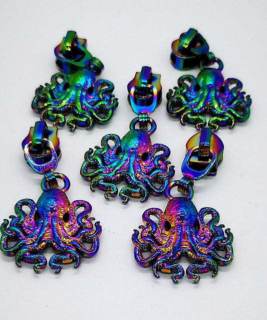 Custom Rainbow Octopus Zipper Pull set of 5