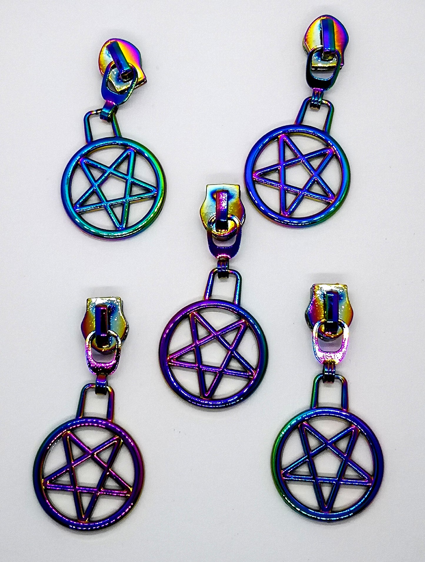 Rainbow Pentagram Zipper Pull set of 5