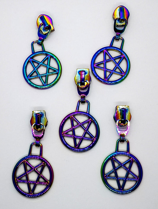 Rainbow Pentagram Zipper Pull set of 5