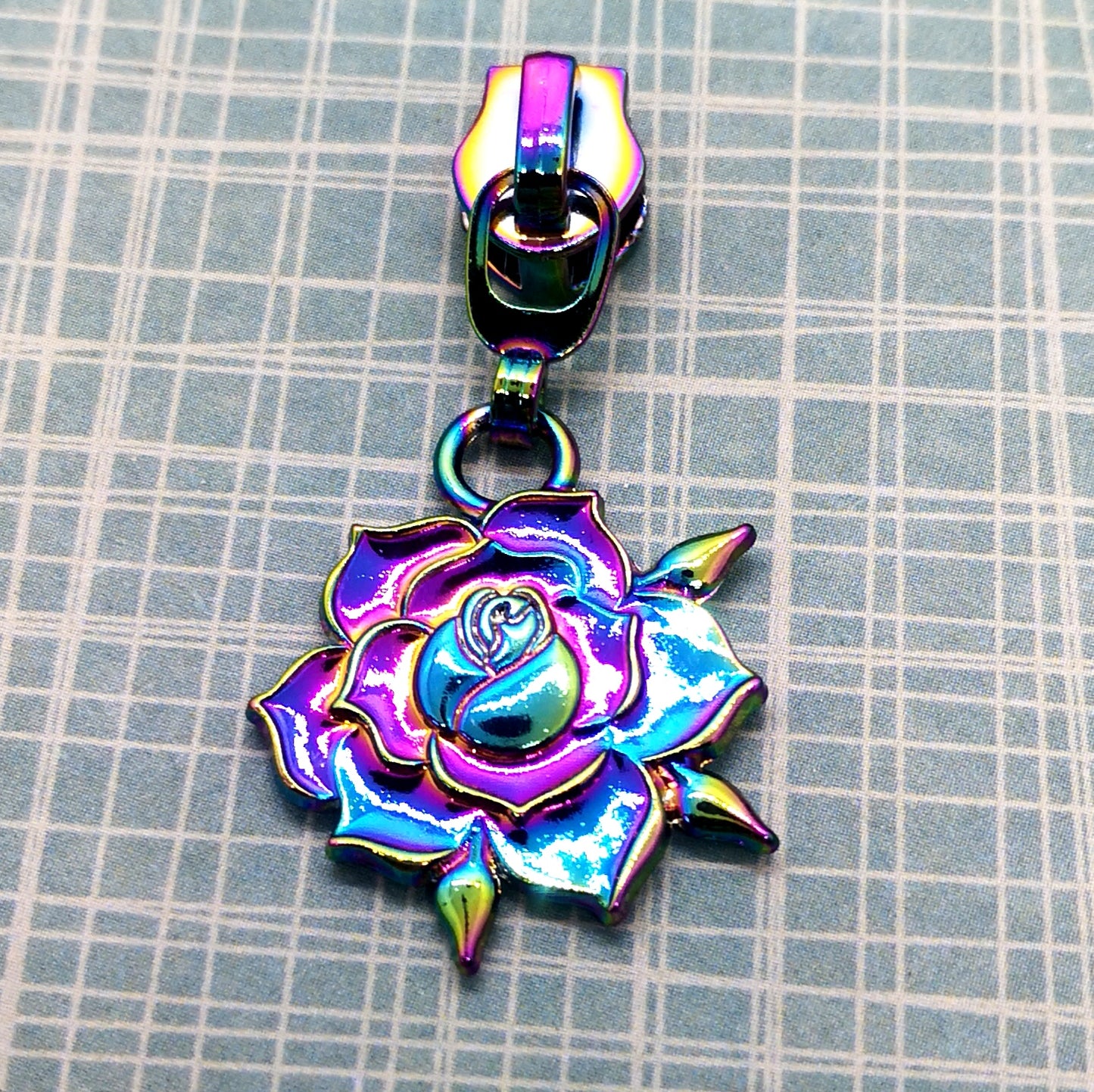 Rainbow Rose in bloom zipper pull