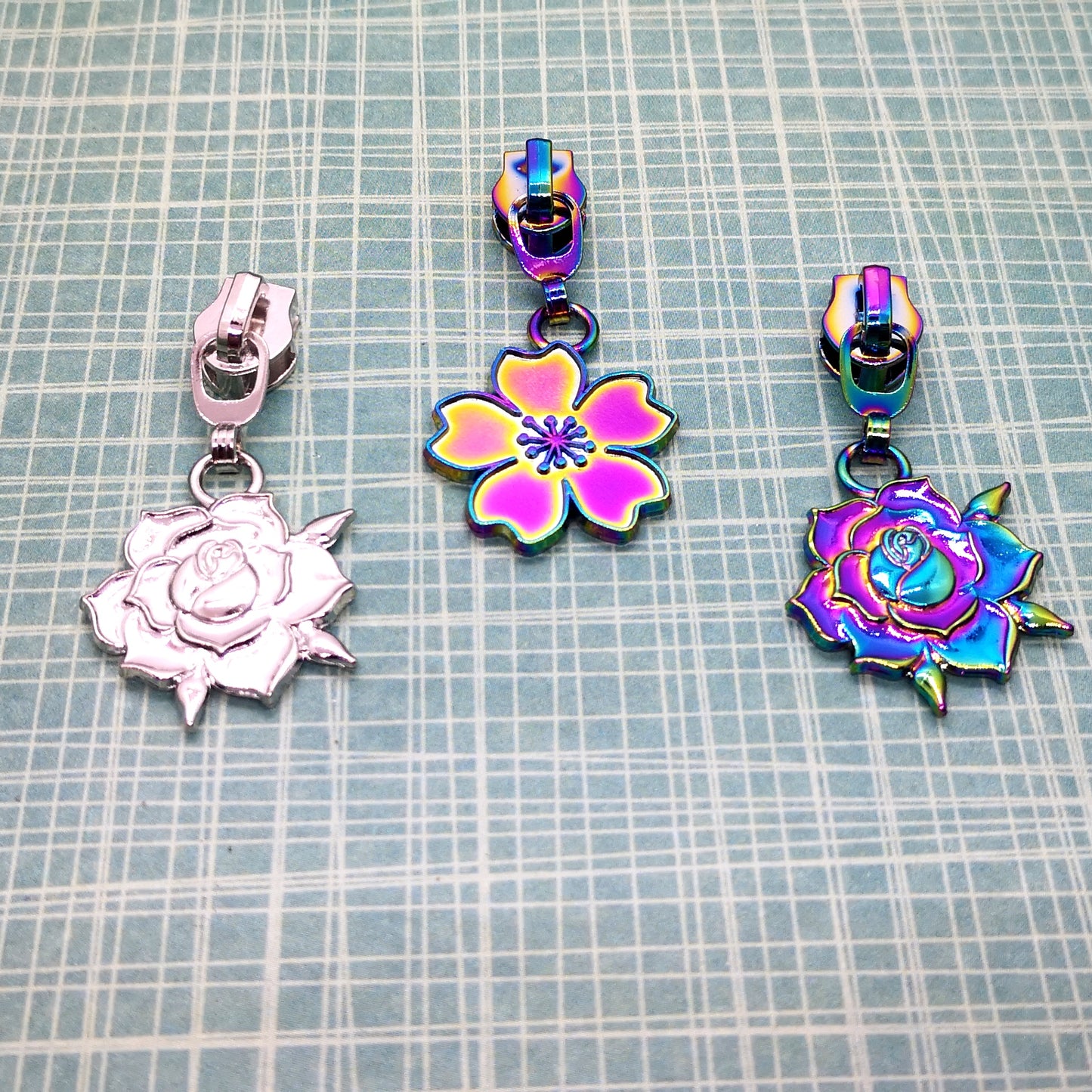 Rainbow Cherry Blossom zipper pull set of 5