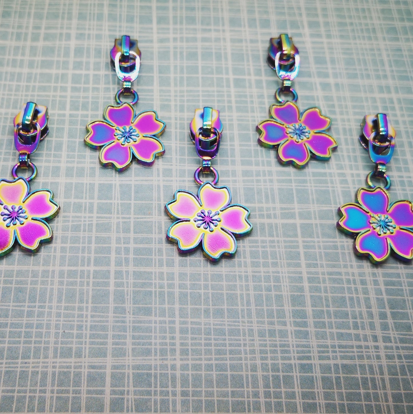 Rainbow Cherry Blossom zipper pull set of 5