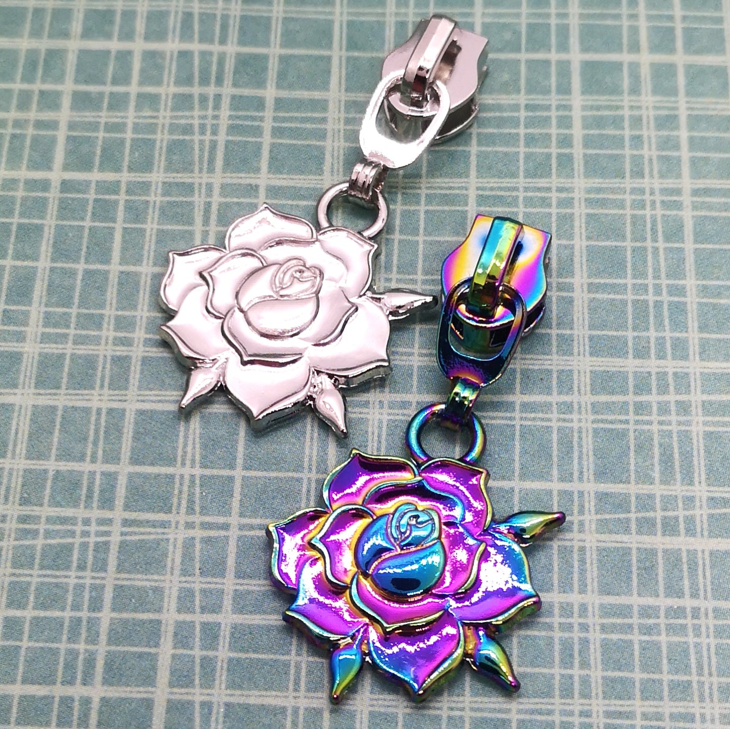 Rainbow Rose in bloom zipper pull