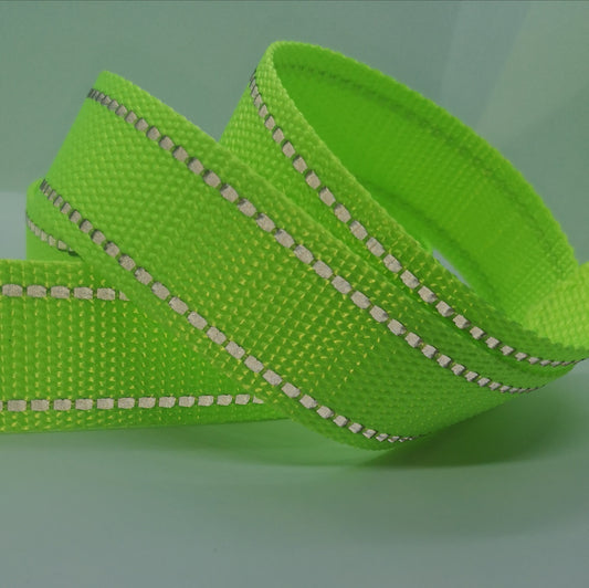 ***Last Chance*** 1" Wide Webbing - Solid Color with Reflective- LIME