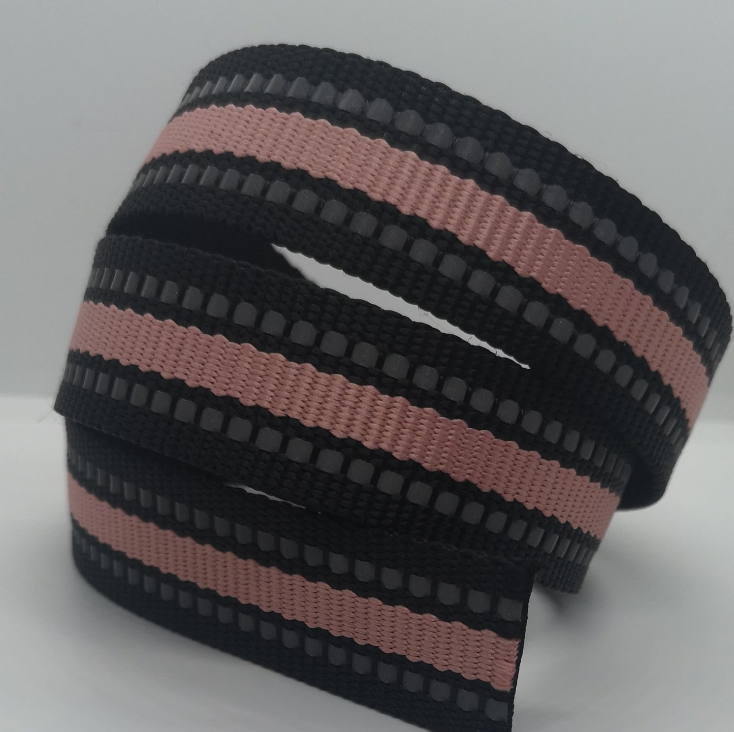 1" Wide Webbing - Two Tone with Reflective- PINK on BLACK