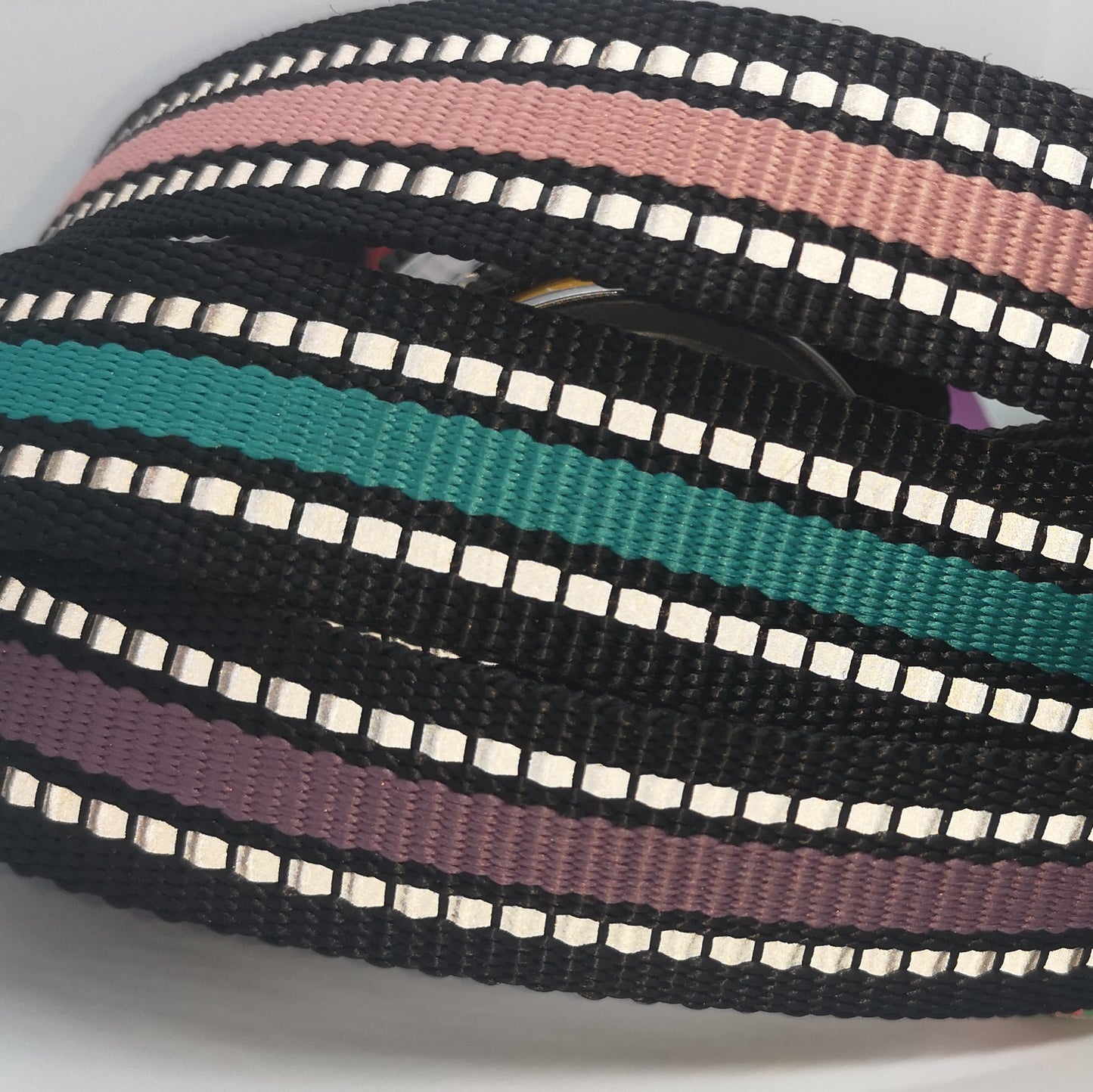 1" Wide Webbing - Two Tone with Reflective- PINK on BLACK