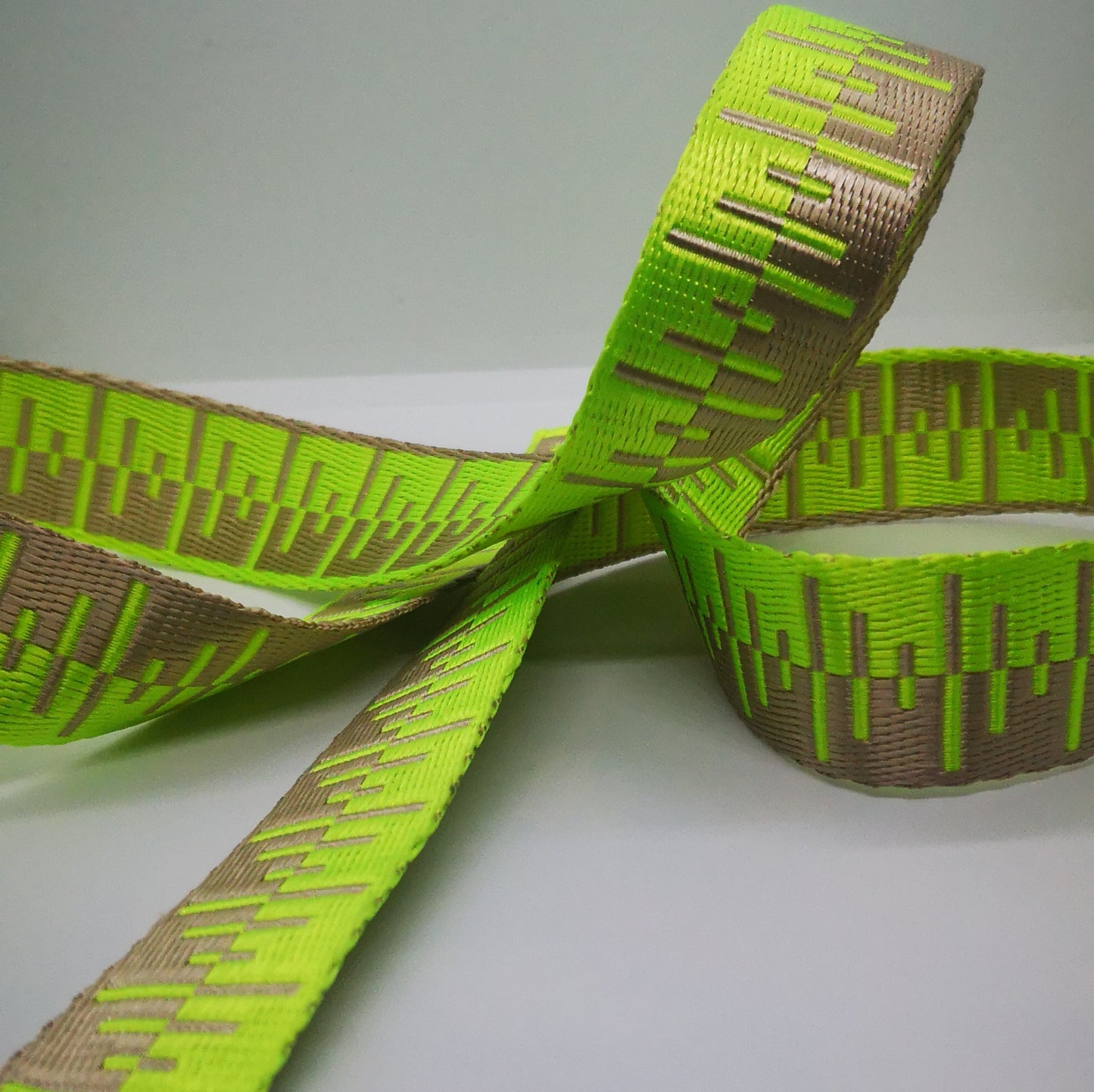 1" Wide Webbing - Two Tone- HI/LO Champagne Glitch with LIME