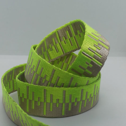 1" Wide Webbing - Two Tone- HI/LO Champagne Glitch with LIME