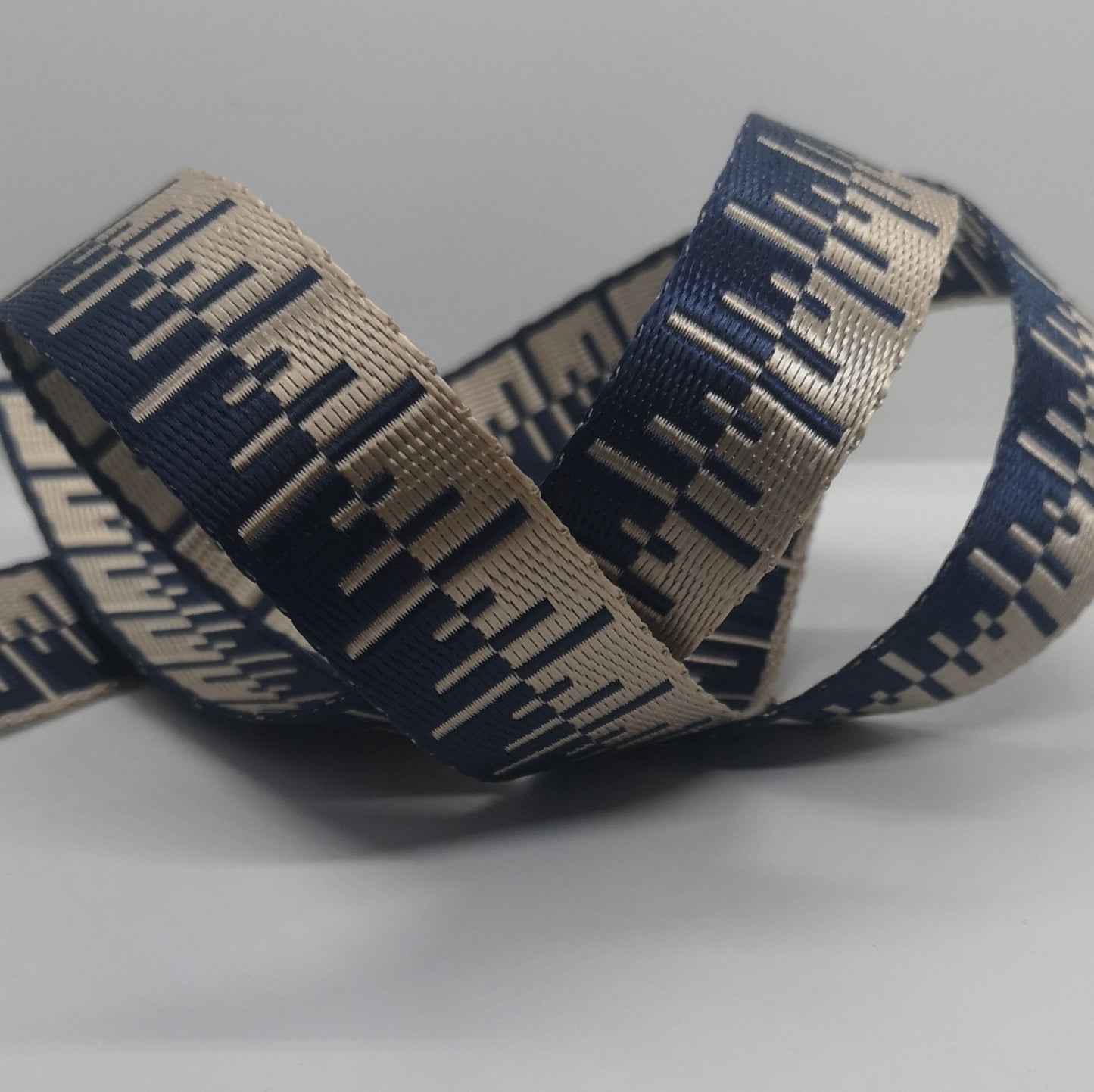 1" Wide Webbing - Two Tone- HI/LO Champagne Glitch with NAVY