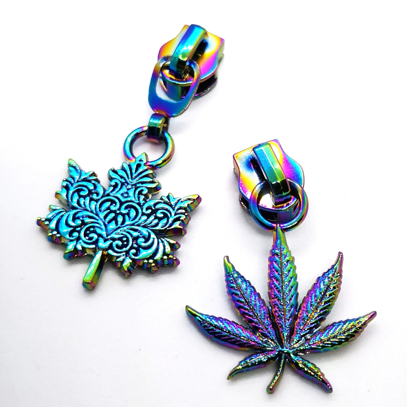 Rainbow Weed leaf Zipper Pull