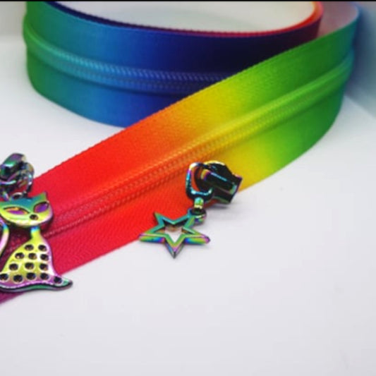 Bright Rainbow with matching teeth Zipper Tape