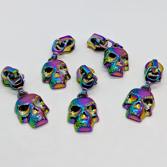 Rainbow 3D Skull Zipper Pull 5 pack