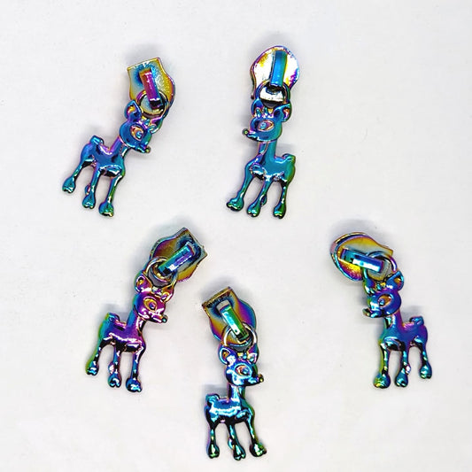 Rainbow Reindeer Zipper Pull 5 pack